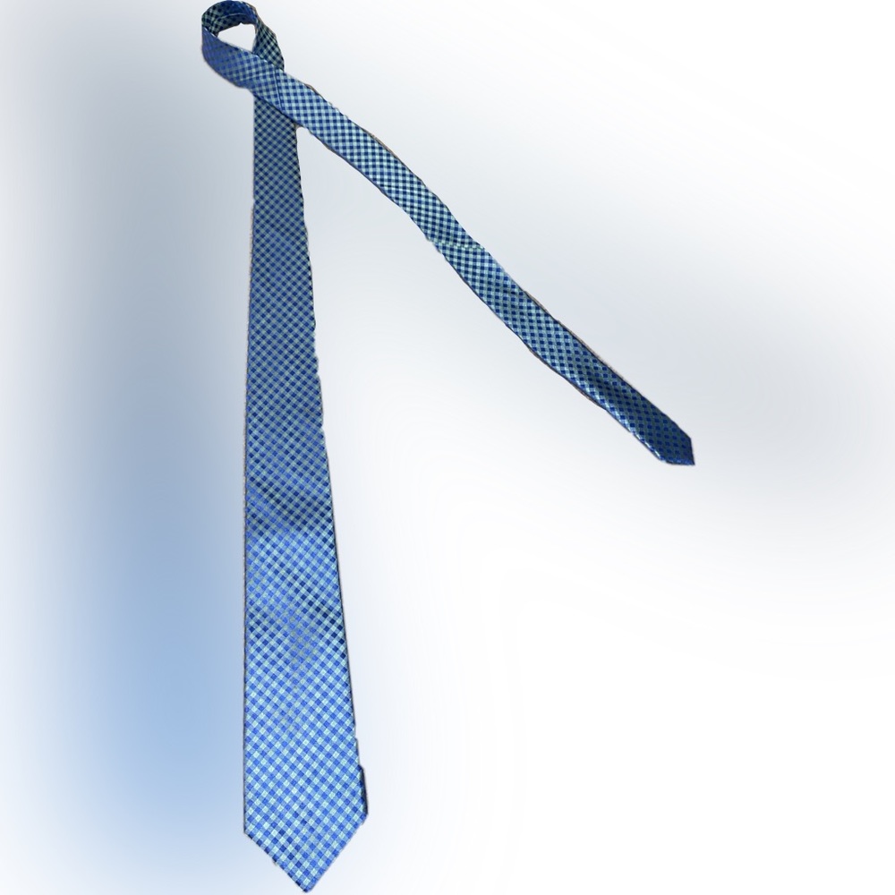 MICHAEL KORS SILK TIE WITH BLUE AND GREEN PLAID PATTERN